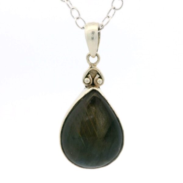 Gehna Jaipur Labradorite Pear Shape Gemstone Studded 925 Sterling Silver Pendant For Girls & Women SP03-1144