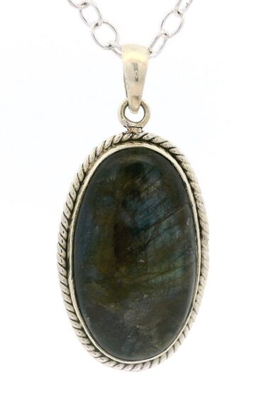 Gehna Jaipur Labradorite Oval Shape Gemstone Studded 925 Sterling Silver Pendant For Girls & Women SP03-1146
