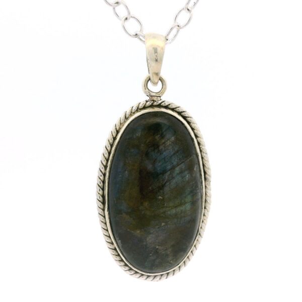 Gehna Jaipur Labradorite Oval Shape Gemstone Studded 925 Sterling Silver Pendant For Girls & Women SP03-1146