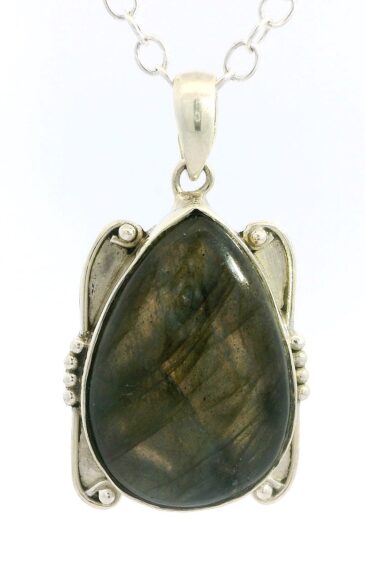 Gehna Jaipur Labradorite Pear Shape Gemstone Studded 925 Sterling Silver Pendant For Girls & Women SP03-1149
