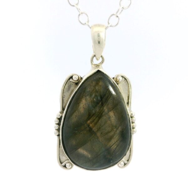 Gehna Jaipur Labradorite Pear Shape Gemstone Studded 925 Sterling Silver Pendant For Girls & Women SP03-1149