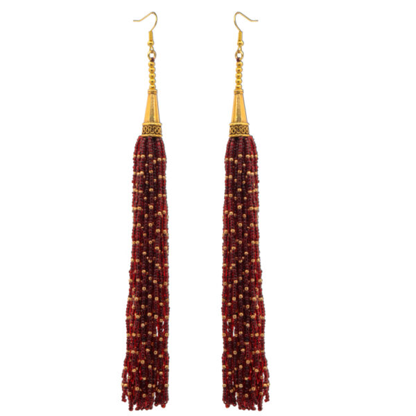 Gehna Jaipur Red Garnet Color Zircon Beads Dangle Drop Style Earrings For Girls & Women CE-1159 - Image 5