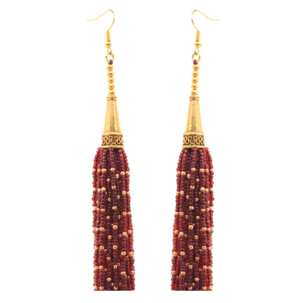 Gehna Jaipur Red Garnet Color Zircon Beads Dangle Drop Style Earrings For Girls & Women CE-1159 - Image 4