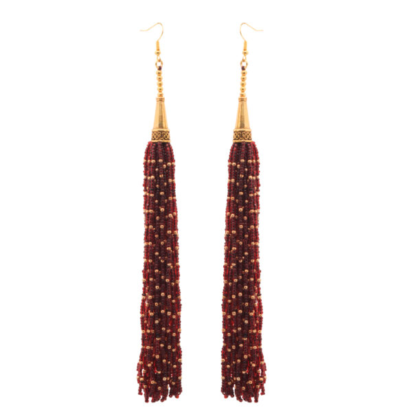 Gehna Jaipur Red Garnet Color Zircon Beads Dangle Drop Style Earrings For Girls & Women CE-1159 - Image 3