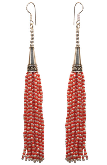 Gehna Jaipur Pearl & Red Jade Color Zircon Beads Dangle Style Earrings For Girls & Women CE-1161