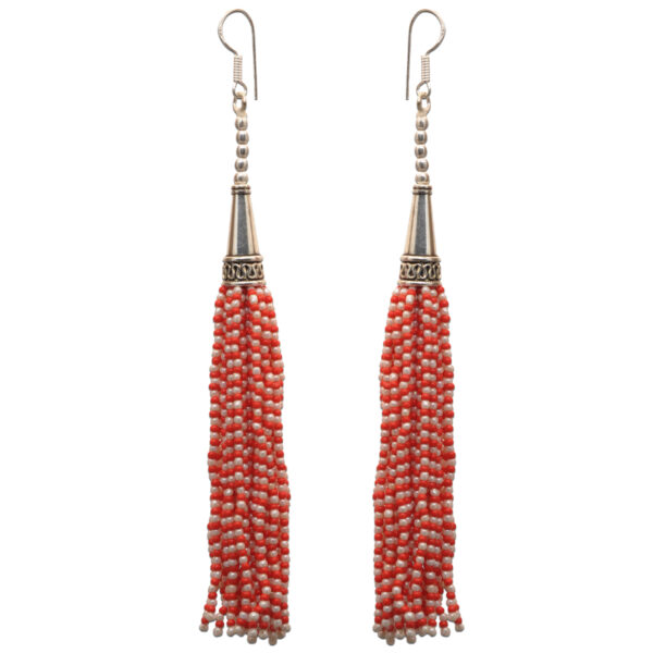 Gehna Jaipur Pearl & Red Jade Color Zircon Beads Dangle Style Earrings For Girls & Women CE-1161