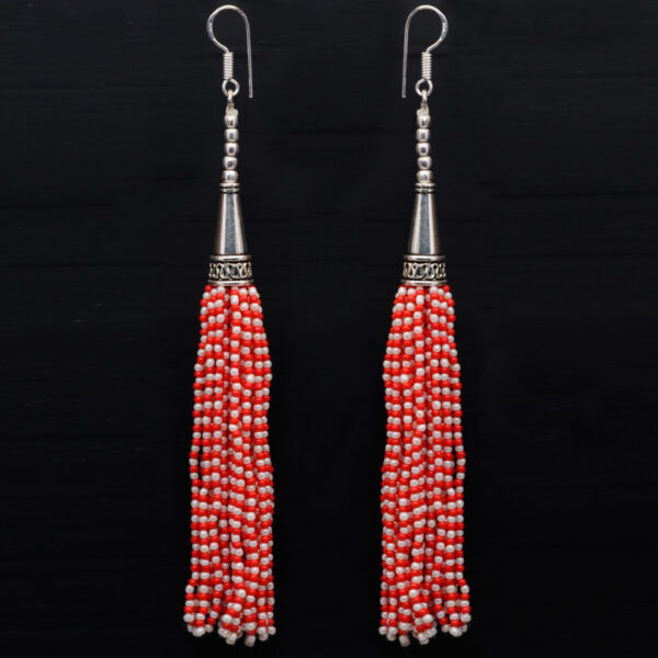 Gehna Jaipur Pearl & Red Jade Color Zircon Beads Dangle Style Earrings For Girls & Women CE-1161 - Image 6