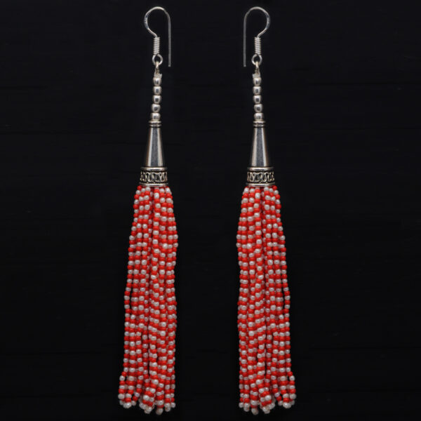 Gehna Jaipur Pearl & Red Jade Color Zircon Beads Dangle Style Earrings For Girls & Women CE-1161 - Image 5