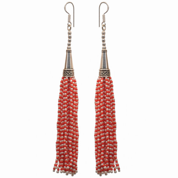 Gehna Jaipur Pearl & Red Jade Color Zircon Beads Dangle Style Earrings For Girls & Women CE-1161 - Image 4