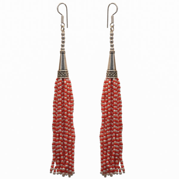 Gehna Jaipur Pearl & Red Jade Color Zircon Beads Dangle Style Earrings For Girls & Women CE-1161 - Image 3