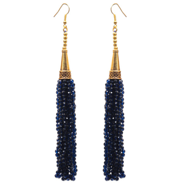 Gehna Jaipur Blue Sapphire Color Zircon Beads Dangle Style Earrings For Girls & Women CE-1169 - Image 4