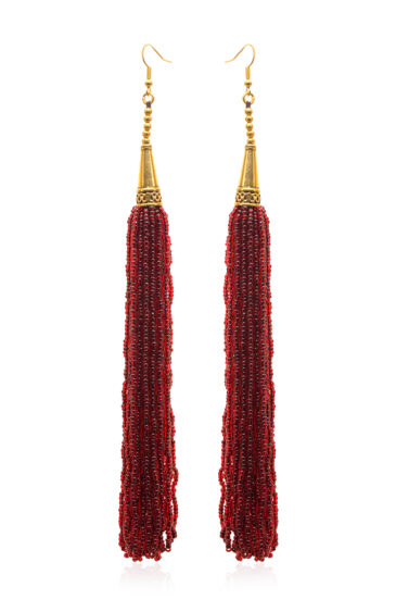 Gehna Jaipur Ruby Red Color Zircon Beads Dangle Drop Style Earrings For Girls & Women CE-1172