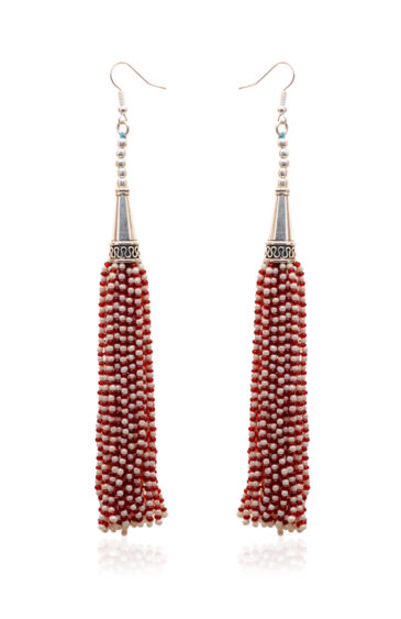 Gehna Jaipur Pearl & Ruby Color Zircon Beads Dangle Style Earrings For Girls & Women CE-1173