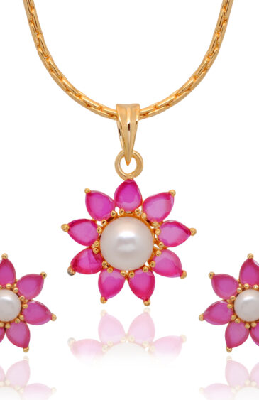 Gehna Jaipur Pearl & Ruby Color Stone Studded Beautiful Delicate Set For Women For Girls & Women FP-1177