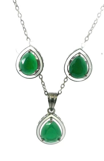Gehna Jaipur Green Jade Color Stone Studded Beautiful Pendant Set For Girls & Women FP-1180