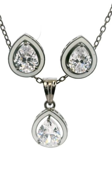Gehna Jaipur Natural Cubic Zirconia Pear Studded Beautiful Pendant & Earring Set For Girls & Women FP-1182