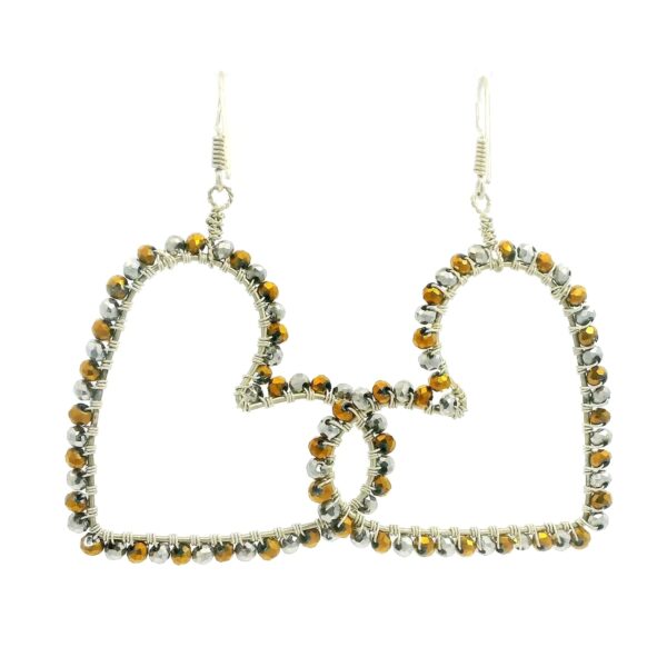Gehna Jaipur Silver & Gold Pyrite Faceted Zircon Beads Studded Heart Shape Earring For Girls & Women CE-1182 - Image 3