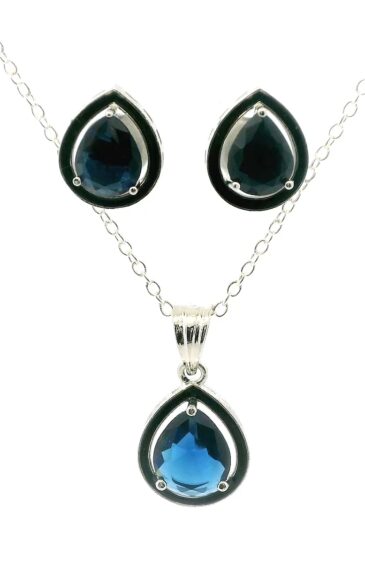Gehna Jaipur Blue Sapphire Color Stone Studded Beautiful Pendant & Earring Set For Girls & Women FP-1184
