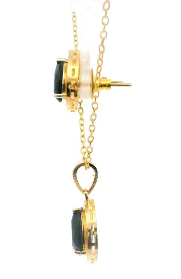 Gehna Jaipur Blue Sapphire Color Stone Pendant & Earring Set Yellow Gold Rhodium For Girls & Women FP-1186