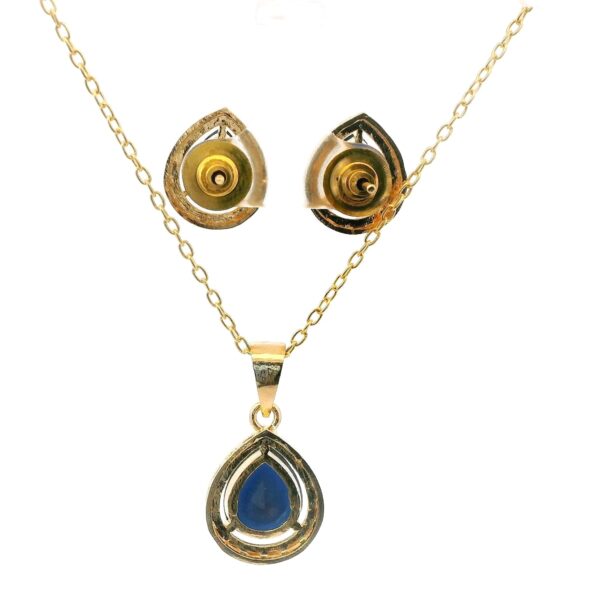 Gehna Jaipur Blue Sapphire Color Stone Pendant & Earring Set Yellow Gold Rhodium For Girls & Women FP-1186 - Image 3