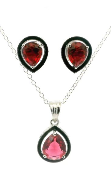 Gehna Jaipur Pink Tourmaline Color Stone Studded Pendant & Earring Set For Girls & Women FP-1187