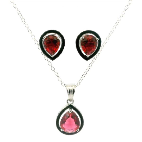 Gehna Jaipur Pink Tourmaline Color Stone Studded Pendant & Earring Set For Girls & Women FP-1187