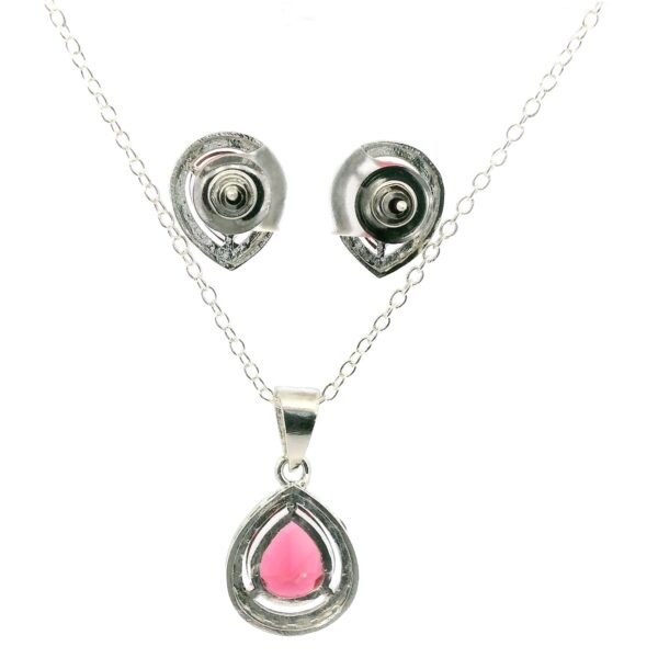 Gehna Jaipur Pink Tourmaline Color Stone Studded Pendant & Earring Set For Girls & Women FP-1187 - Image 3