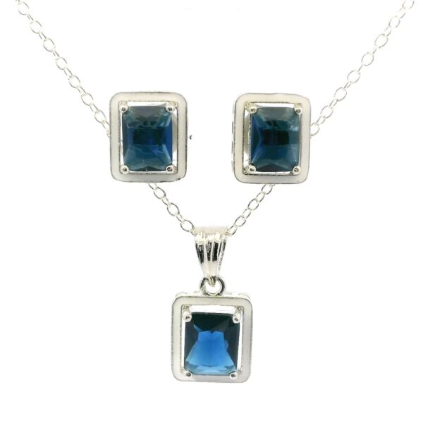 Gehna Jaipur Blue Sapphire Color Stone Baguette Studded Pendant & Earring Set For Girls & Women FP-1189