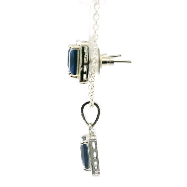 Gehna Jaipur Blue Sapphire Color Stone Baguette Studded Pendant & Earring Set For Girls & Women FP-1189 - Image 4