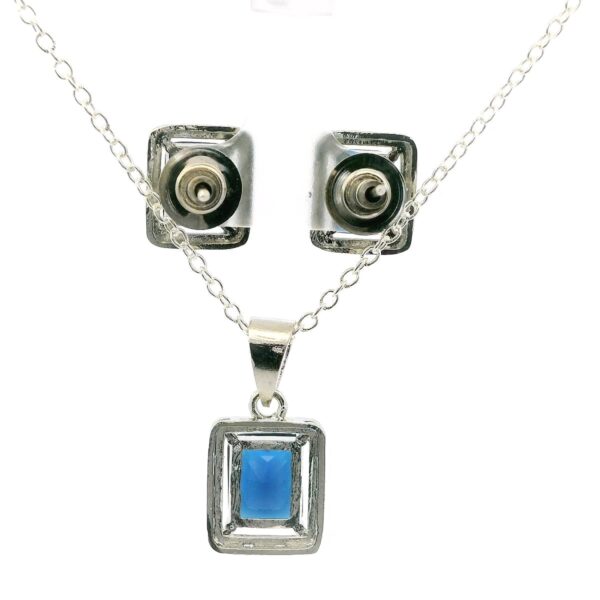 Gehna Jaipur Blue Sapphire Color Stone Baguette Studded Pendant & Earring Set For Girls & Women FP-1189 - Image 3