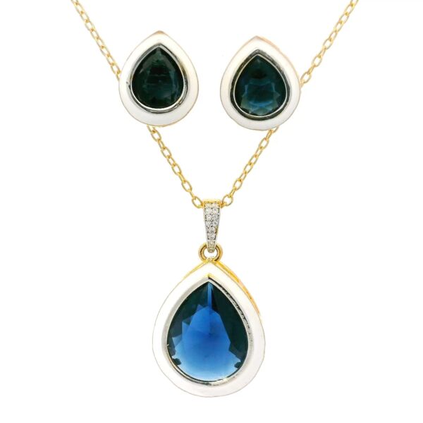 Gehna Jaipur Tear Drop Blue Sapphire Color Stone Studded Pendant & Earring Set For Girls & Women FP-1191