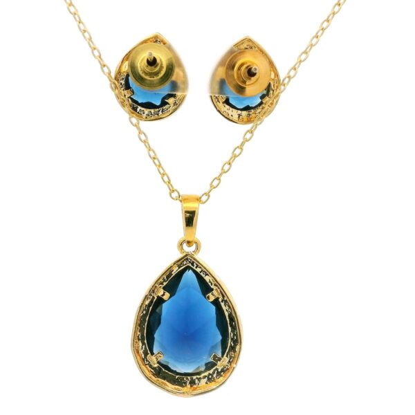 Gehna Jaipur Tear Drop Blue Sapphire Color Stone Studded Pendant & Earring Set For Girls & Women FP-1191 - Image 4