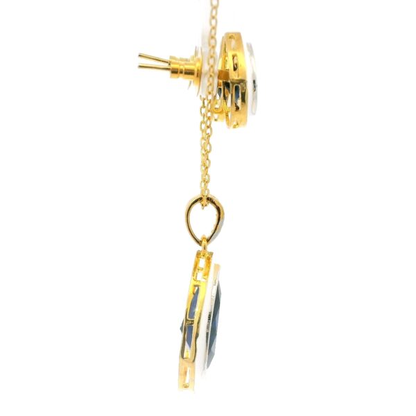 Gehna Jaipur Tear Drop Blue Sapphire Color Stone Studded Pendant & Earring Set For Girls & Women FP-1191 - Image 3