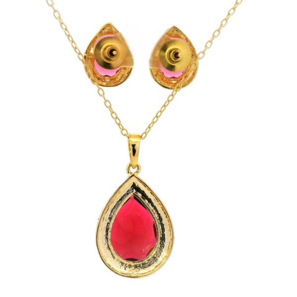 Gehna Jaipur Pear Shape Huge Size Red Garnet Color Stone Studded Pendant & Earring Set For Girls & Women FP-1192 - Image 4