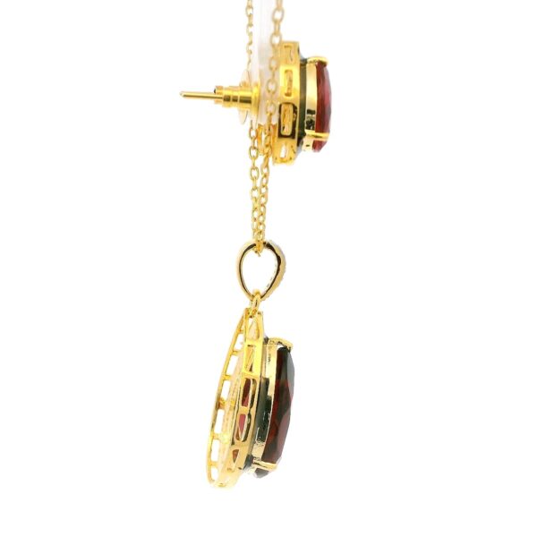 Gehna Jaipur Pear Shape Huge Size Red Garnet Color Stone Studded Pendant & Earring Set For Girls & Women FP-1192 - Image 3