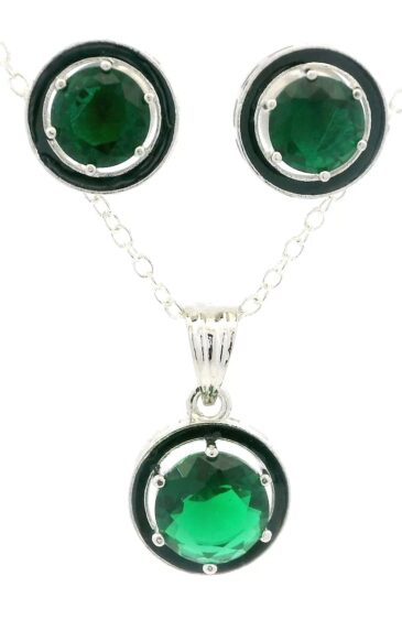 Gehna Jaipur Fine Quality Chrome Tourmaline Color Stone Round Studded Pendant Set For Girls & Women FP-1193