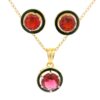 Gehna Jaipur Round Shape Pink Tourmaline Color Stone Studded Pendant & Earring Set For Girls & Women FP-1194