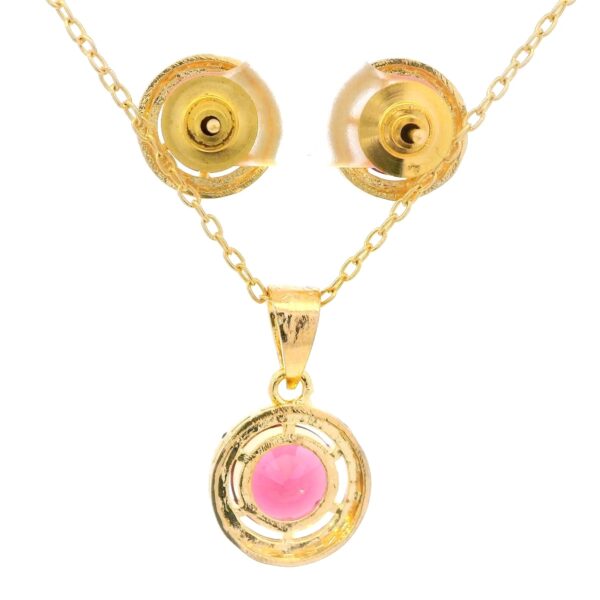 Gehna Jaipur Round Shape Pink Tourmaline Color Stone Studded Pendant & Earring Set For Girls & Women FP-1194 - Image 3