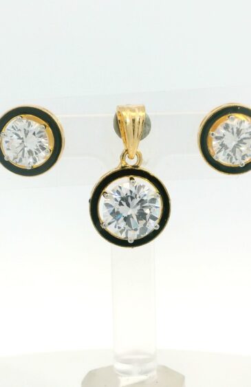 Gehna Jaipur Round Shape Cubic Zirconia Studded Pendant & Earring Set For Girls & Women FP-1196