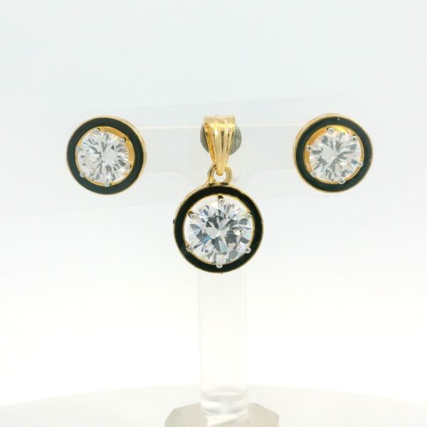 Gehna Jaipur Round Shape Cubic Zirconia Studded Pendant & Earring Set For Girls & Women FP-1196
