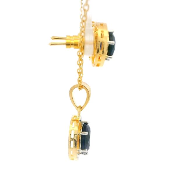 Gehna Jaipur Royal Blue Sapphire Color Round Shape Stone Studded Pendant & Earring Set For Girls & Women FP-1197 - Image 4