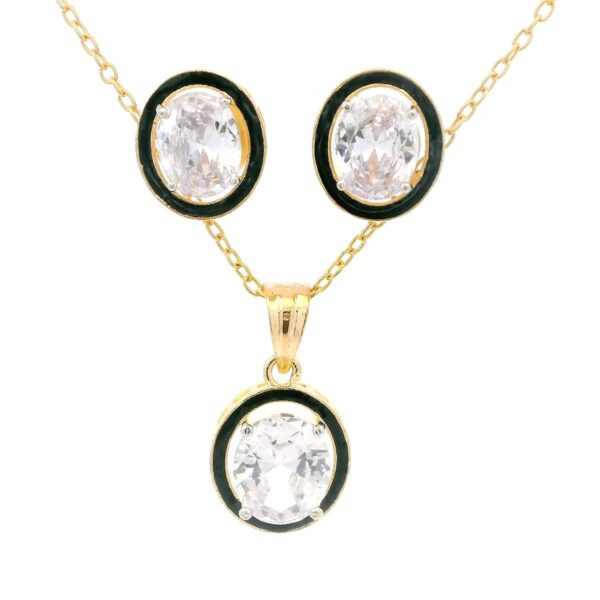 Gehna Jaipur Oval Shape Cubic Zirconia Studded Pendant & Earring Set For Girls & Women FP-1198