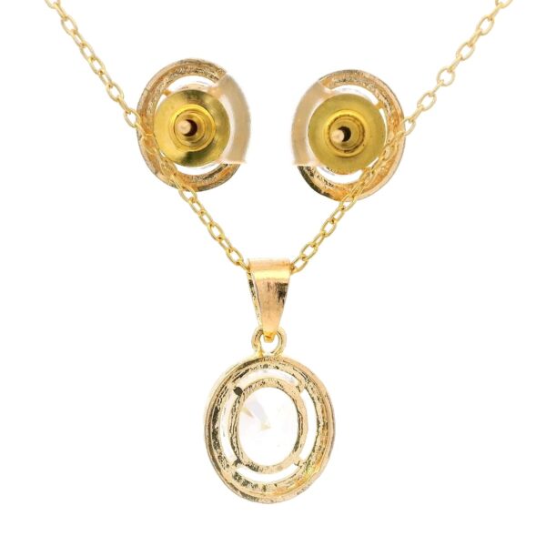 Gehna Jaipur Oval Shape Cubic Zirconia Studded Pendant & Earring Set For Girls & Women FP-1198 - Image 3