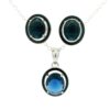 Gehna Jaipur Blue Sapphire Color Oval Shape Stone Studded Pendant & Earring Set For Girls & Women FP-1199