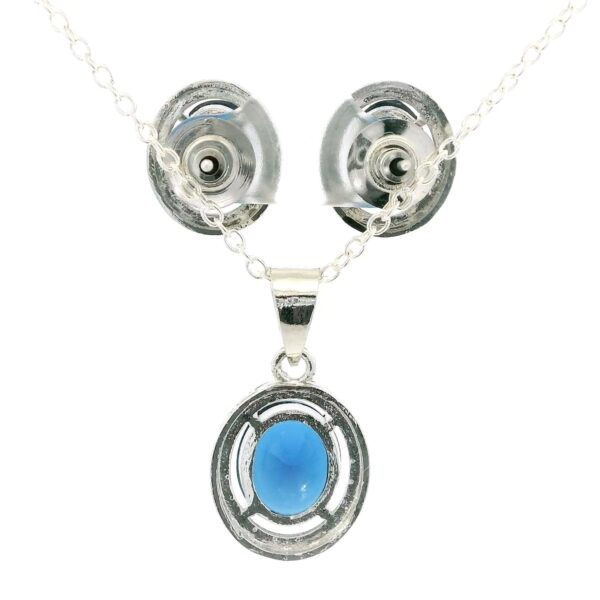 Gehna Jaipur Blue Sapphire Color Oval Shape Stone Studded Pendant & Earring Set For Girls & Women FP-1199 - Image 4