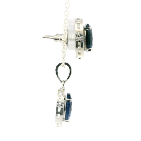 Gehna Jaipur Blue Sapphire Color Oval Shape Stone Studded Pendant & Earring Set For Girls & Women FP-1199 - Image 3