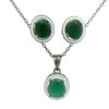 Gehna Jaipur Green Jade Color Oval Shape Stone Studded Pendant & Earring Set For Girls & Women FP-1200