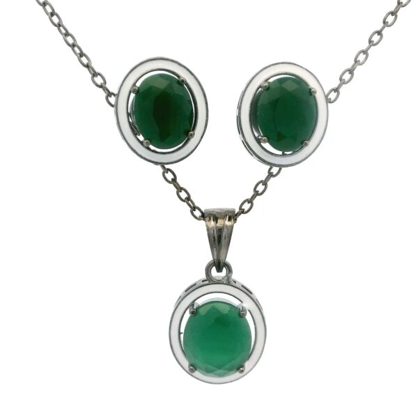 Gehna Jaipur Green Jade Color Oval Shape Stone Studded Pendant & Earring Set For Girls & Women FP-1200