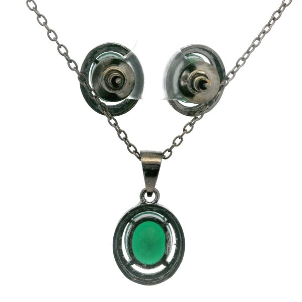 Gehna Jaipur Green Jade Color Oval Shape Stone Studded Pendant & Earring Set For Girls & Women FP-1200 - Image 3