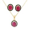 Gehna Jaipur Oval Shape Ruby Color Stone Studded Pendant & Earring Set For Girls & Women FP-1201